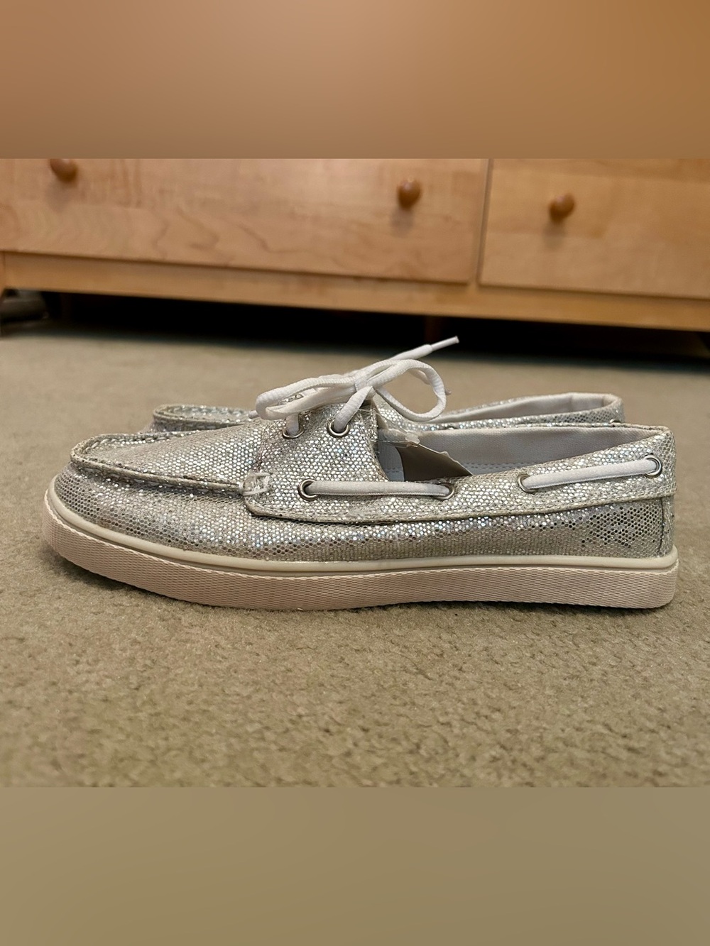 Bongo Silver Sparkle Glitter *Edge* Lace-Up Loafer Boat Shoes